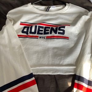 White Queens NYC crop top
